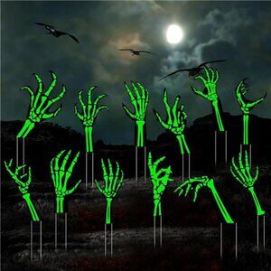 12 Pack Halloween Yard Signs with Stakes Glow in The Dark Plastic Skeleton